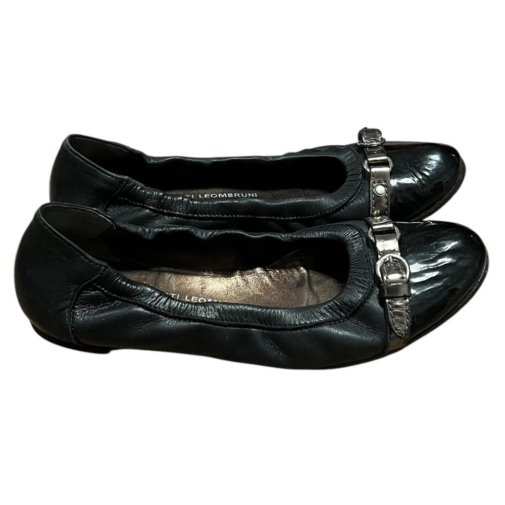 AGL Monika black and silver leather cap toed ballet flats Made in Italy